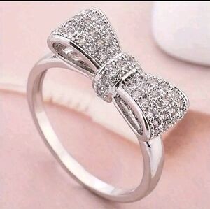 Silver Bow Ring with Pavé Crystals - Women's Jewelry